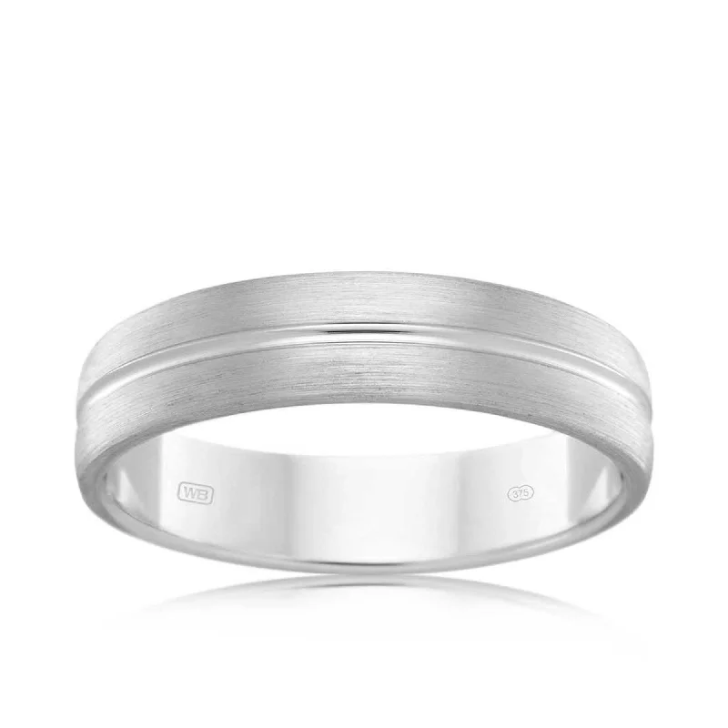 Ripple-wave ring-Men's Wedding Band in 9ct White Gold