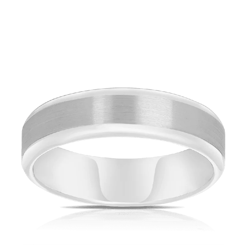 Hand-scored ring-Men's Flat Wedding Band in 9ct White Gold