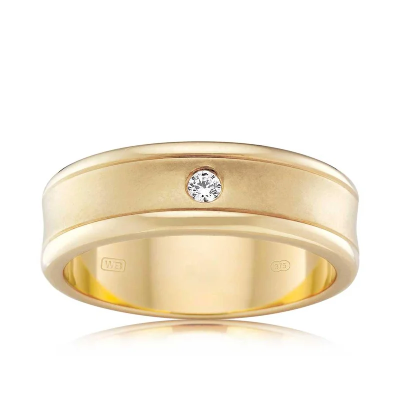 Swept design ring-Men's Diamond Wedding Band in 9ct Yellow Gold TGW 0.06