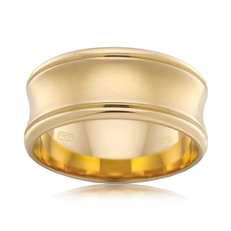 Deep hematite ring-Men's Wedding Band in 9ct Yellow Gold