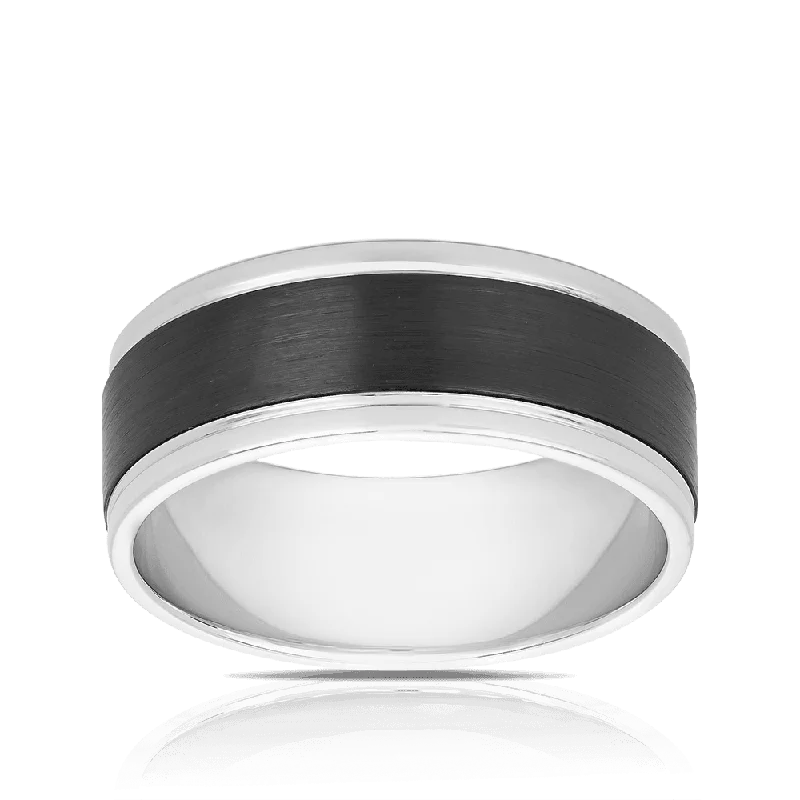 Bold gold ring-Men's Luxuxy Fit Wedding Band in Zirconium and White Gold