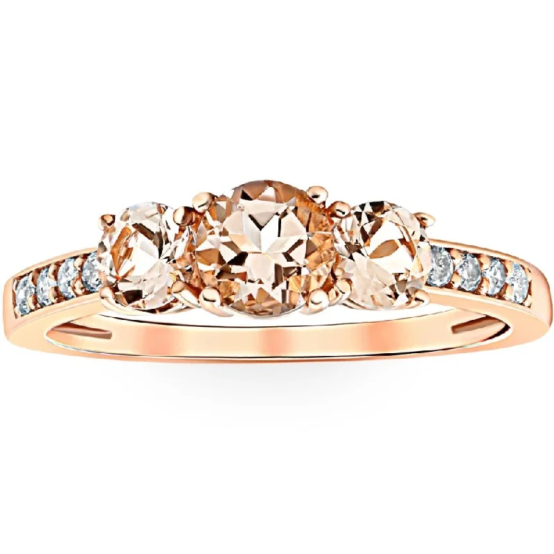 Vivid stone ring-1ct Morganite & Diamond 3-Stone Ring 10k Rose Gold