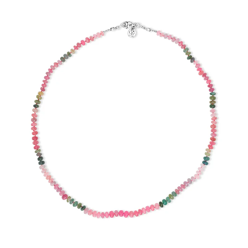 Parted chain necklace-1OAK Knotted Silk Watermelon Tourmaline Candy Signature Necklace 20"