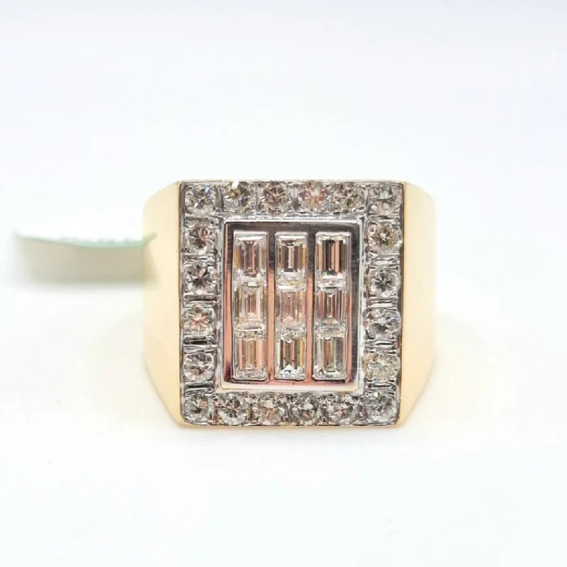 Luminous citrine ring-2.2ctw Baguette Halo Diamond Men's Ring 14K Yellow Gold