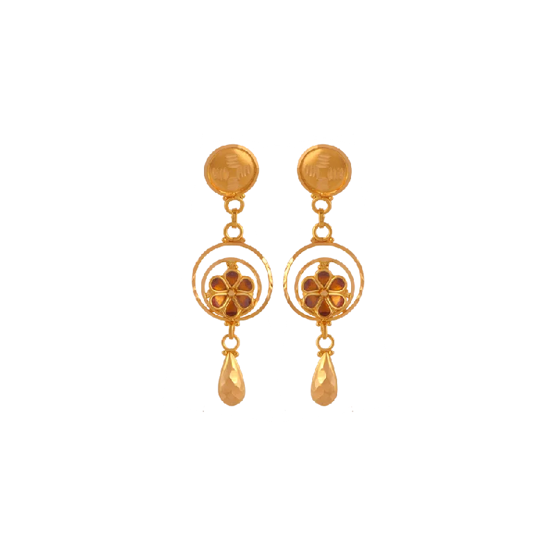 Flat cabochon earrings-22KT (916) Yellow Gold  Earrings For Women