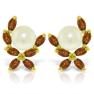 Bold moonstone earrings-3.25 Carat 14K Solid Yellow Gold Stud Earrings Natural Garnet Pearl