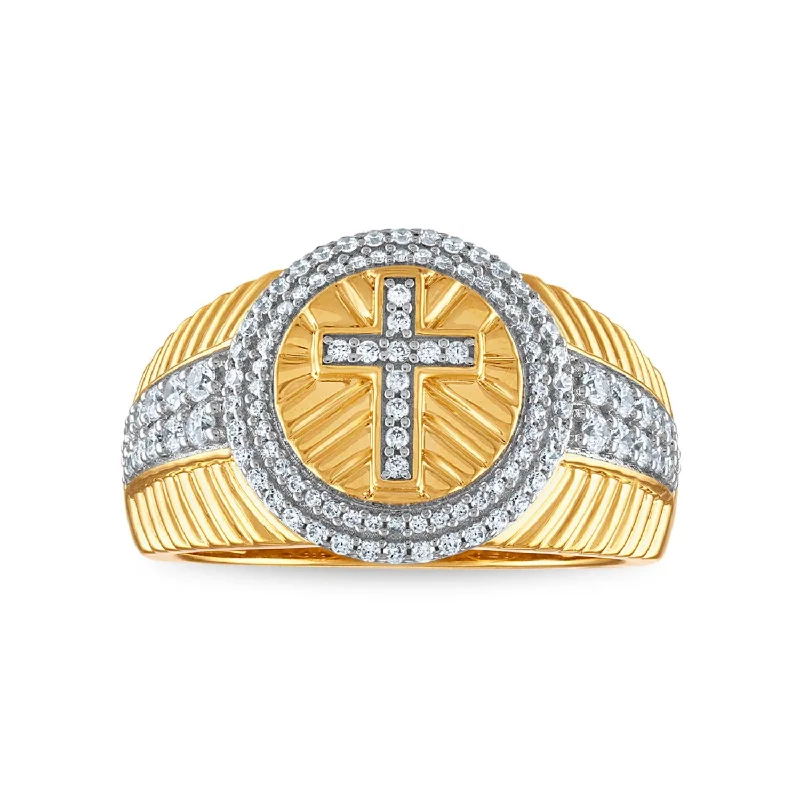 Shimmering silver ring-3/4 CTW Diamond Cross Rolex-look Ring in 10KT Yellow Gold