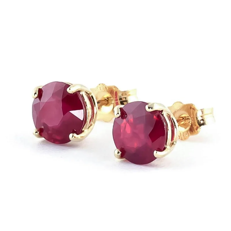 Crest motif earrings-3.5  Carat 14K Solid Yellow Gold Sweet Countenance Ruby Earrings