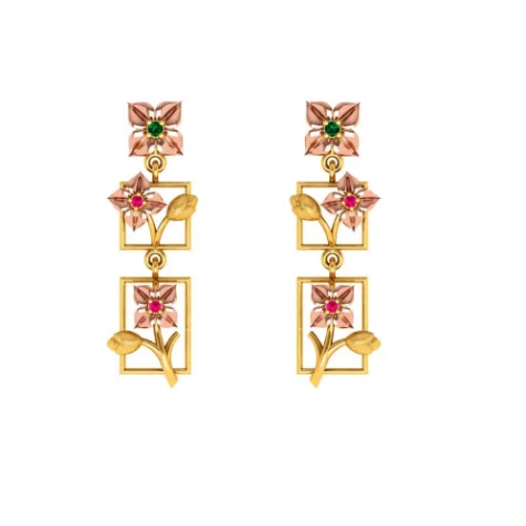 Stellar design earrings-3 Tiered 22k Climber Gold Floral Earrings