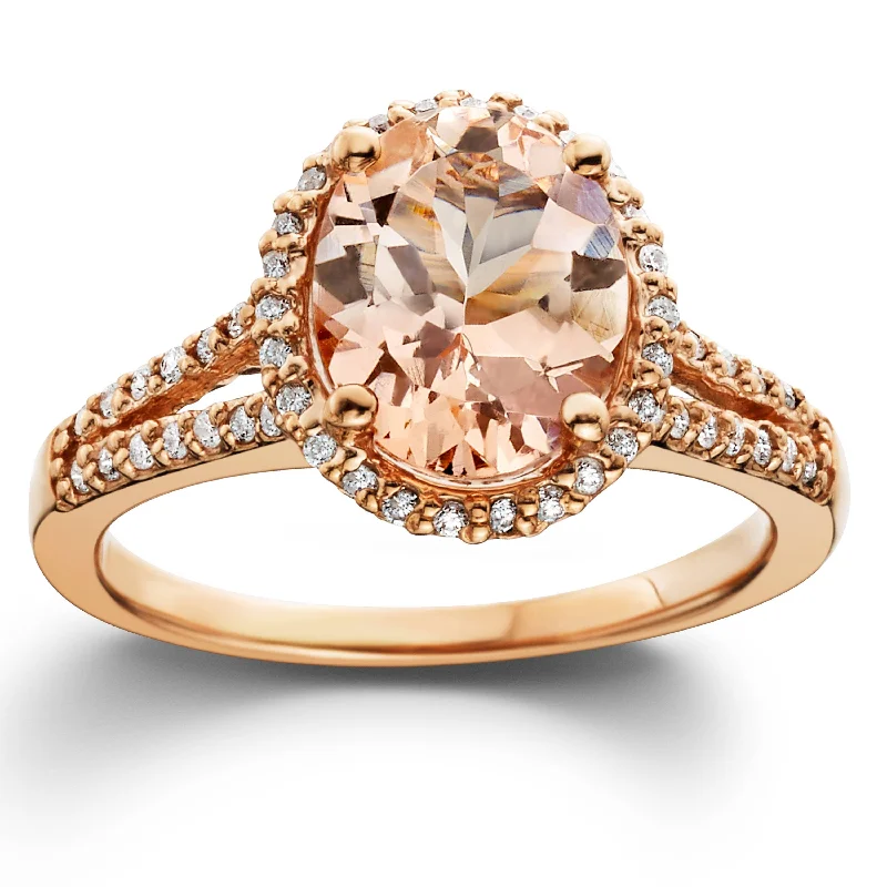 Infinite weave ring-3ct Morganite & Diamond Engagement Ring 14K Rose Gold Halo Split Shank