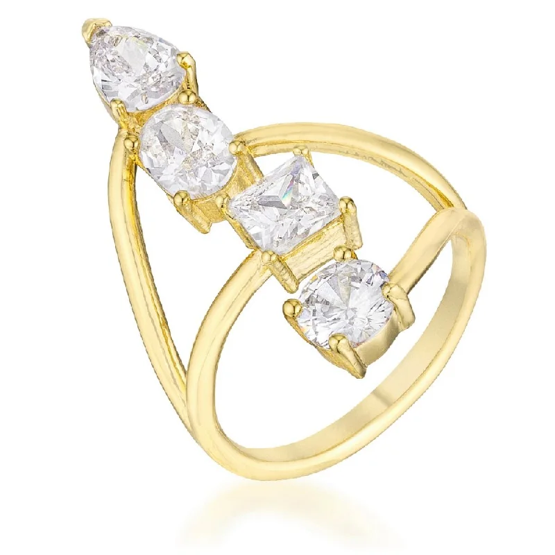 Mottled stone ring-3CT Stunning CZ Goldtone Ring