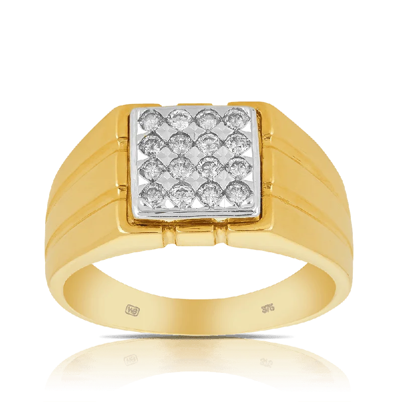 Pearlized platinum ring-0.50ct TW Diamond Men's Wedding Band in 9ct Yellow & White Gold