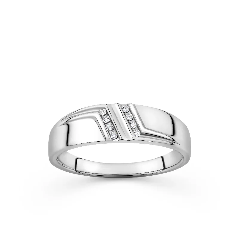 Angled design ring-Men's Diamond Wedding Band in Sterling Silver TDW  0.05ct