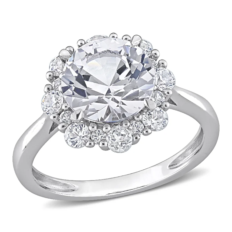 Rough gem ring-4 1/3 CT TGW Created White Sapphire Halo Engagement Ring in 10k White Gold