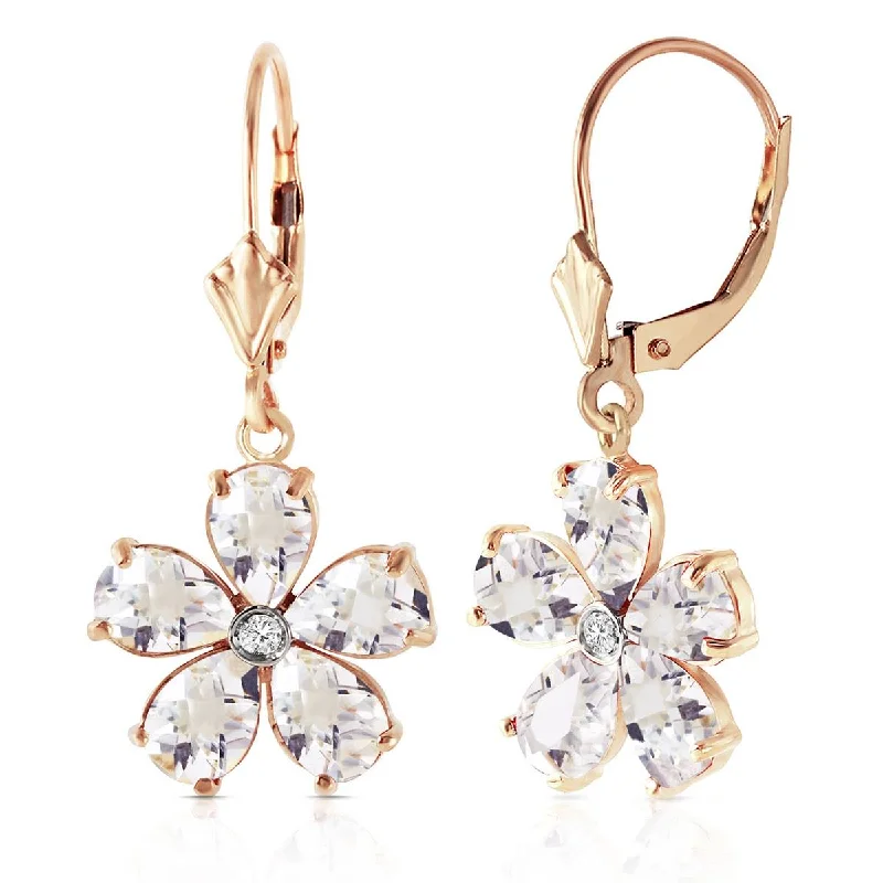 Flush earrings-4.43 Carat 14K Solid Yellow Gold Zahra White Topaz Diamond Earrings