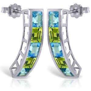 Scored edge earrings-4.5 Carat 14K Solid White Gold Earrings Natural Blue Topaz Peridot