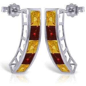 Classic-style opal earrings-4.5 Carat 14K Solid White Gold Earrings Natural Citrine Garnet