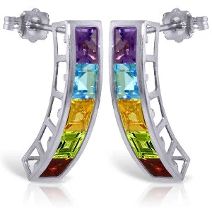 Infinite weave earrings-4.5 Carat 14K Solid White Gold Earrings Natural Multi Gemstones