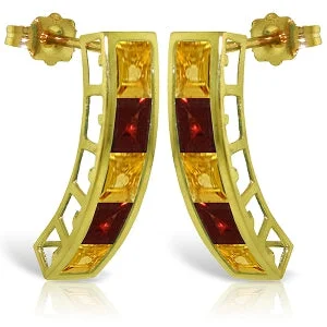 Shining gem earrings-4.5 Carat 14K Solid Yellow Gold Earrings Natural Citrine Garnet