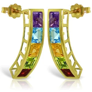 Bold emerald earrings-4.5 Carat 14K Solid Yellow Gold Earrings Natural Multi Gemstones