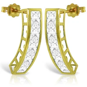 Fin motif earrings-4.5 Carat 14K Solid Yellow Gold Earrings Natural White Topaz