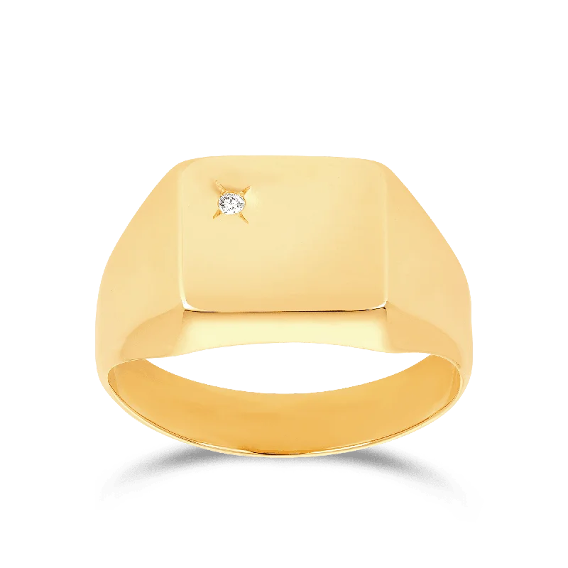 Nested gem ring-Men's Signet Cubic Zirconia Polished Ring in 9ct Yellow Gold