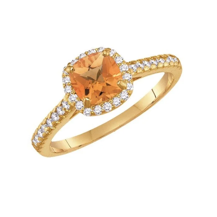 Raindrop ring-6MM Cushion Citrine and White Sapphire Birthstone Ring in 10KT Yellow Gold