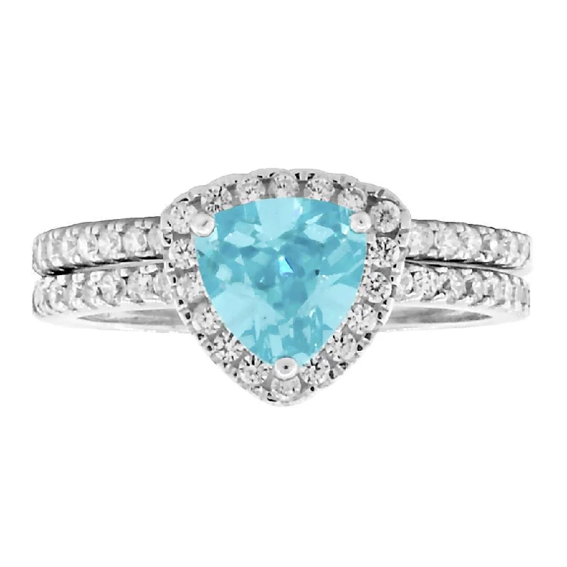 Channel-edge ring-Acotas: 1.83ct Aquamarine Ice CZ Trillion Semi-eternity Wedding Set