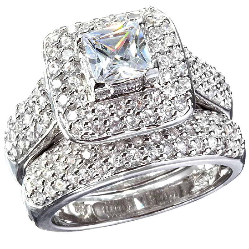 Flowing wave ring-Adriannis: Russian Ice on Fire Simulated Diamond Wedding Ring Set