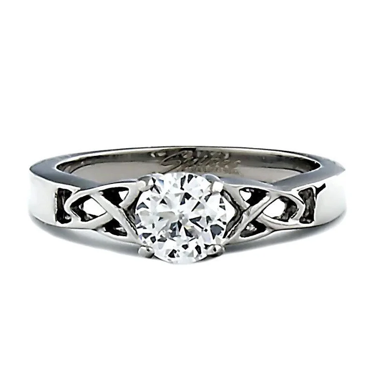 Frilled edge ring-Aideen: 316 Steel 0.75ct IOF CZ Celtic Trinity Knot Promise Band Ring