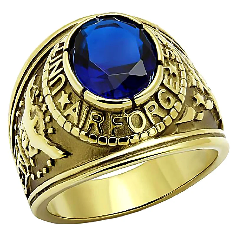 Clasped stone ring-Air Force G: Mens US Air Force Service 316L Steel Ring and IP 14K Gold