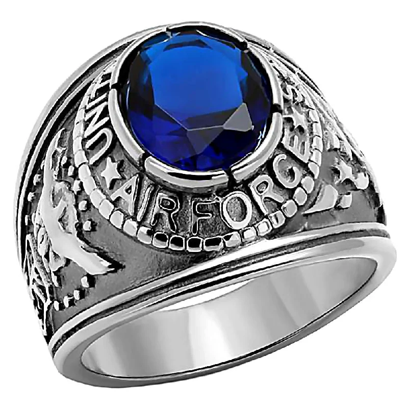 Rich kyanite ring-Air Force: Mens US Military Service Ring 316L Steel Aviator Wings