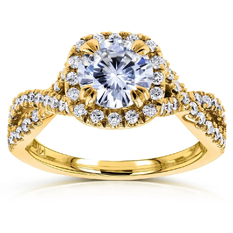 Chipped edge ring-Annello by Kobelli 14k Gold 1 1/2ct Round Moissanite and Diamond Halo Bypass Engagement Ring (GH/VS, GH/I)