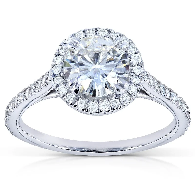 Tilted gem ring-Annello by Kobelli 14k White Gold 1 1/4ct TGW Moissanite and Diamond Halo Engagement Ring