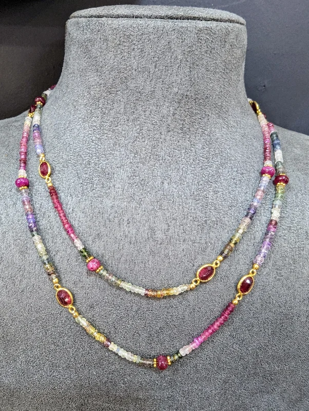 Classic citrine necklace-92cm 18ct Gold Vermeil Sapphire and Ruby Long Necklace