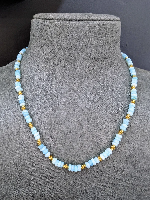 Mottled stone necklace-Aqua Blue Opal 18ct Gold Vermeil Necklace