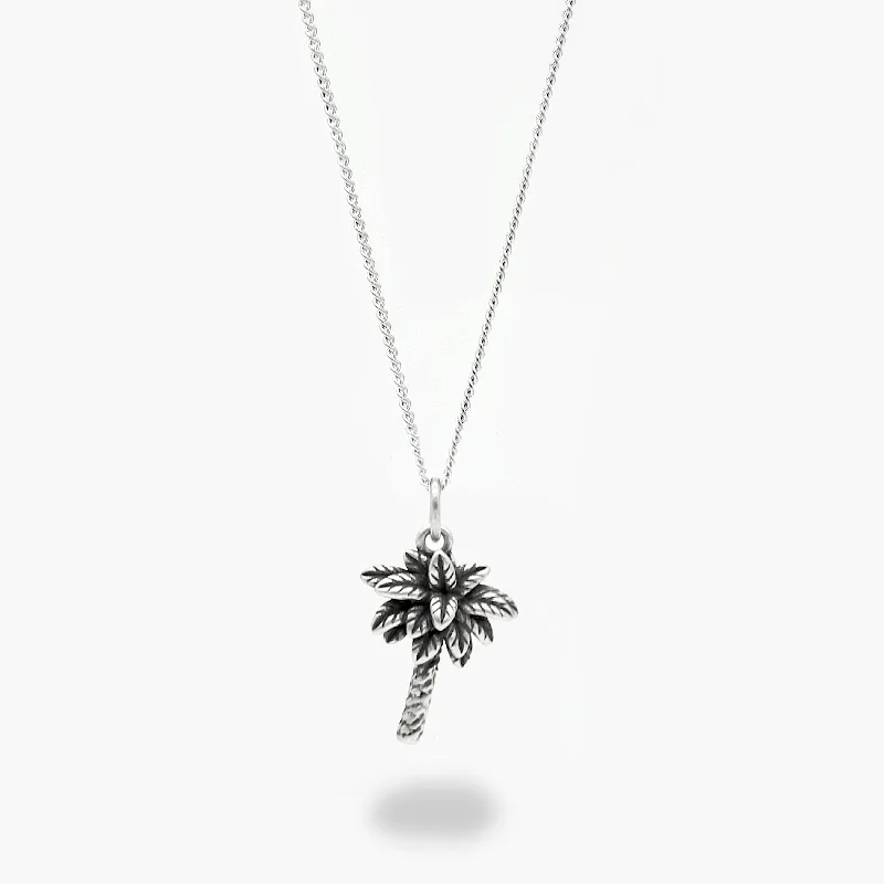 Channel-edge necklace-Antique Silver "Delano" Palm Tree Necklace