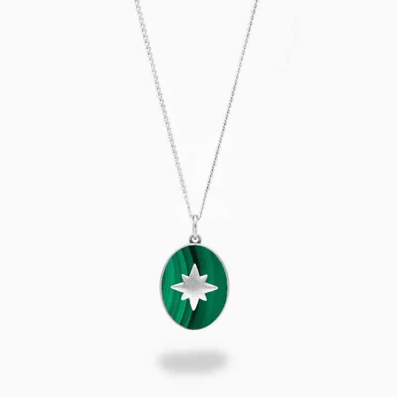 Shining gem necklace-Antique Silver "Rio" Necklace With Malachite Stone