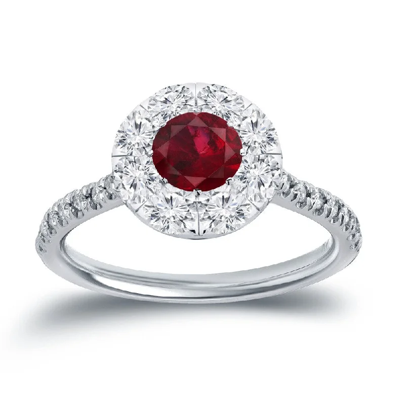 Embossed pattern ring-Auriya 1/2ct Red Ruby and 3/5ct TDW Diamond Halo Engagement Ring 14k Gold