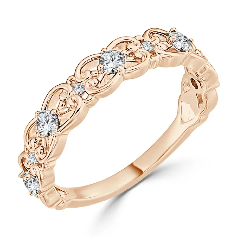 Bold gold ring-Auriya 10k Gold 1/3ctw Petite Scrolled Stackable Diamond Wedding Band