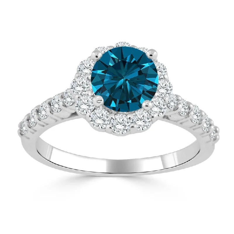 Nested gem ring-Auriya 14k Gold 1 1/2ct TDW Round Blue Diamond Halo Engagement Ring