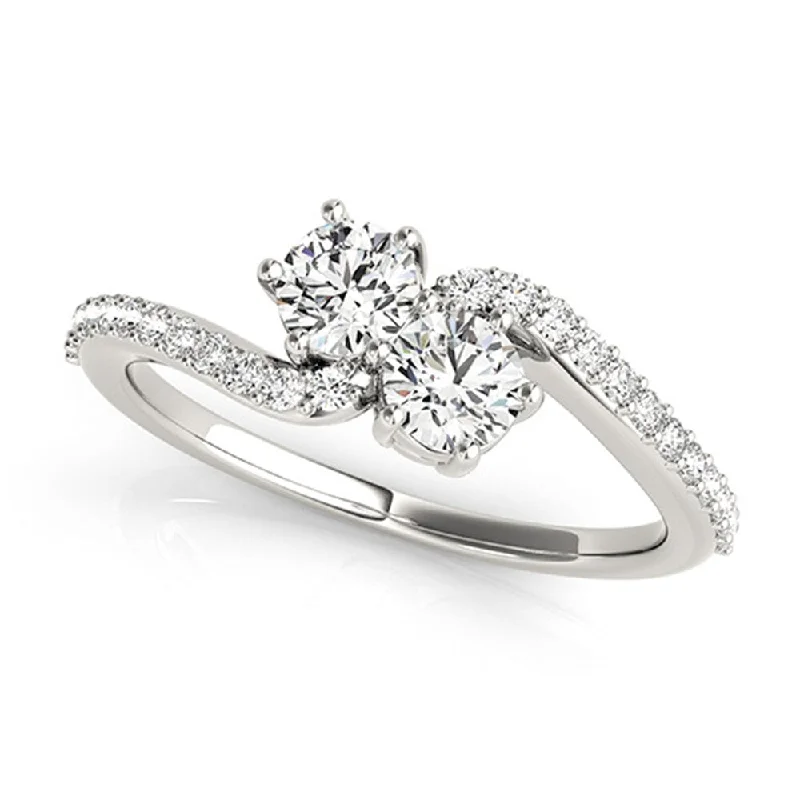 Suspended gem ring-Auriya 14k White Gold 3/4ct TDW Round Two Stone Diamond Engagement Ring