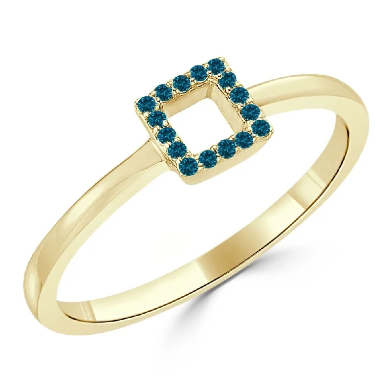 Breezy silver ring-Auriya Dainty and Petite Stackable Open Square Blue Diamond Ring 0.06ct TDW 10K Gold