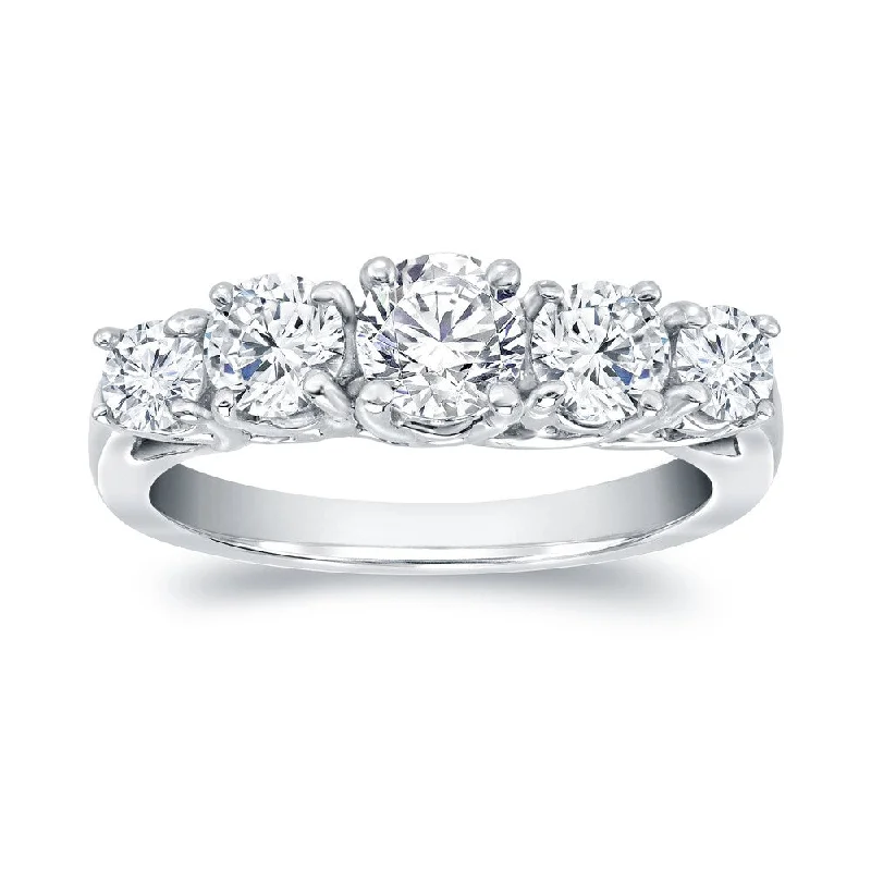 Protruding gem ring-Auriya Platinum 1 1/2ctw 5-Stone Diamond Engagement Ring (H-I, SI1-SI2)