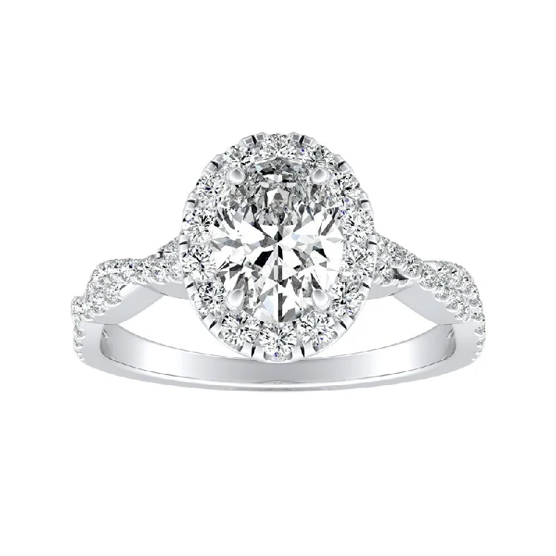 Clasped stone ring-Auriya Platinum 1 1/3ctw Twisted Oval-cut Halo Diamond Engagement Ring (H-I, SI1-SI2)