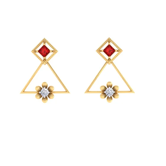 Linked-heart earrings-Beguiling Triangle Shaped Gold Earrings