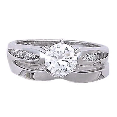 Embossed pattern ring-Beverly: 1.24ct Ice on Fire CZ V Notched Wedding Ring Set