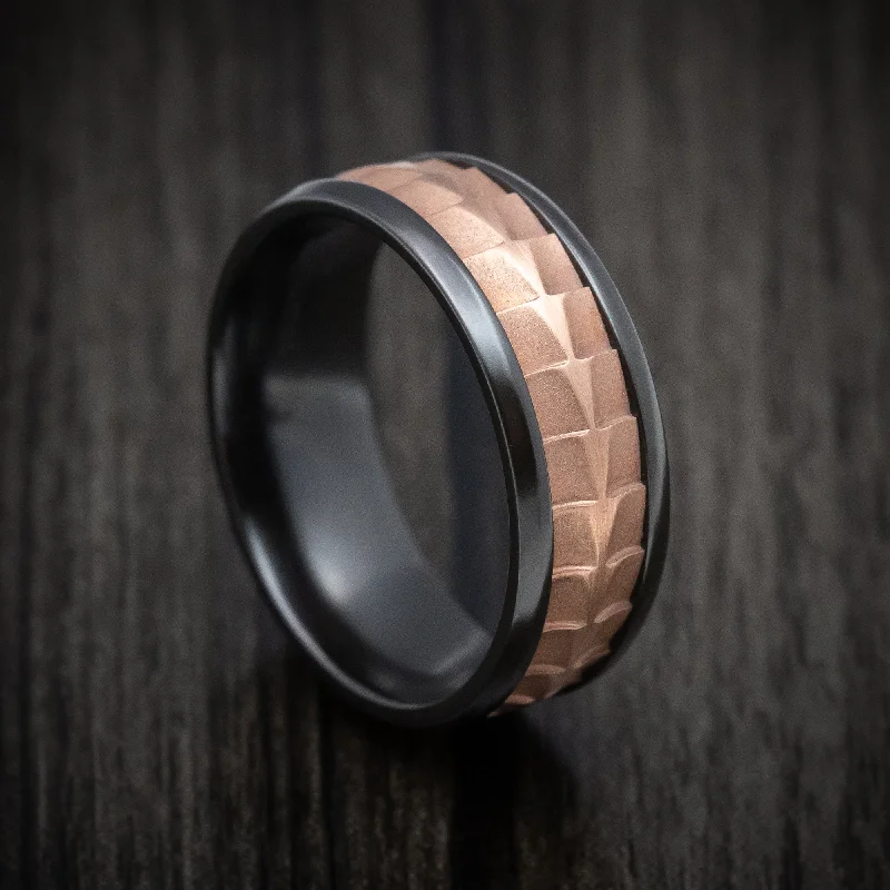 Vintage ruby ring-Black Titanium And Textured 14K Rose Gold Men's Ring