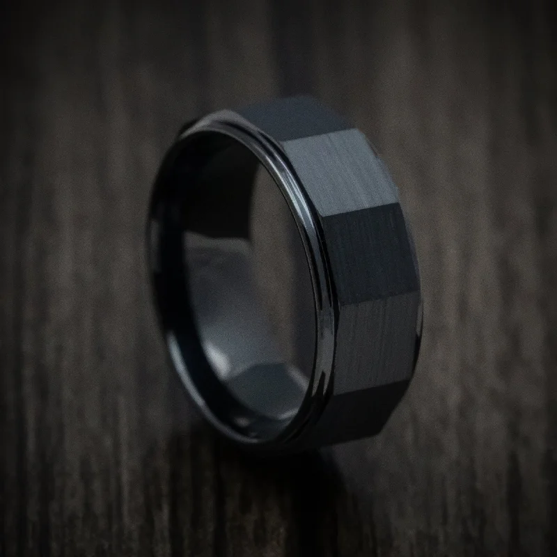 Bold gold ring-Black Tungsten Carbide Geometric Men’s Ring Custom Made Band