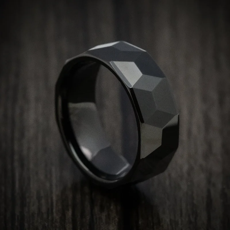 Rough-cut sapphire ring-Black Tungsten Carbide Geometric Men's Ring Custom Made Band